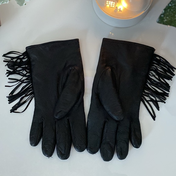 100% leather black gloves with fringes! Size 7 - Picture 7 of 15
